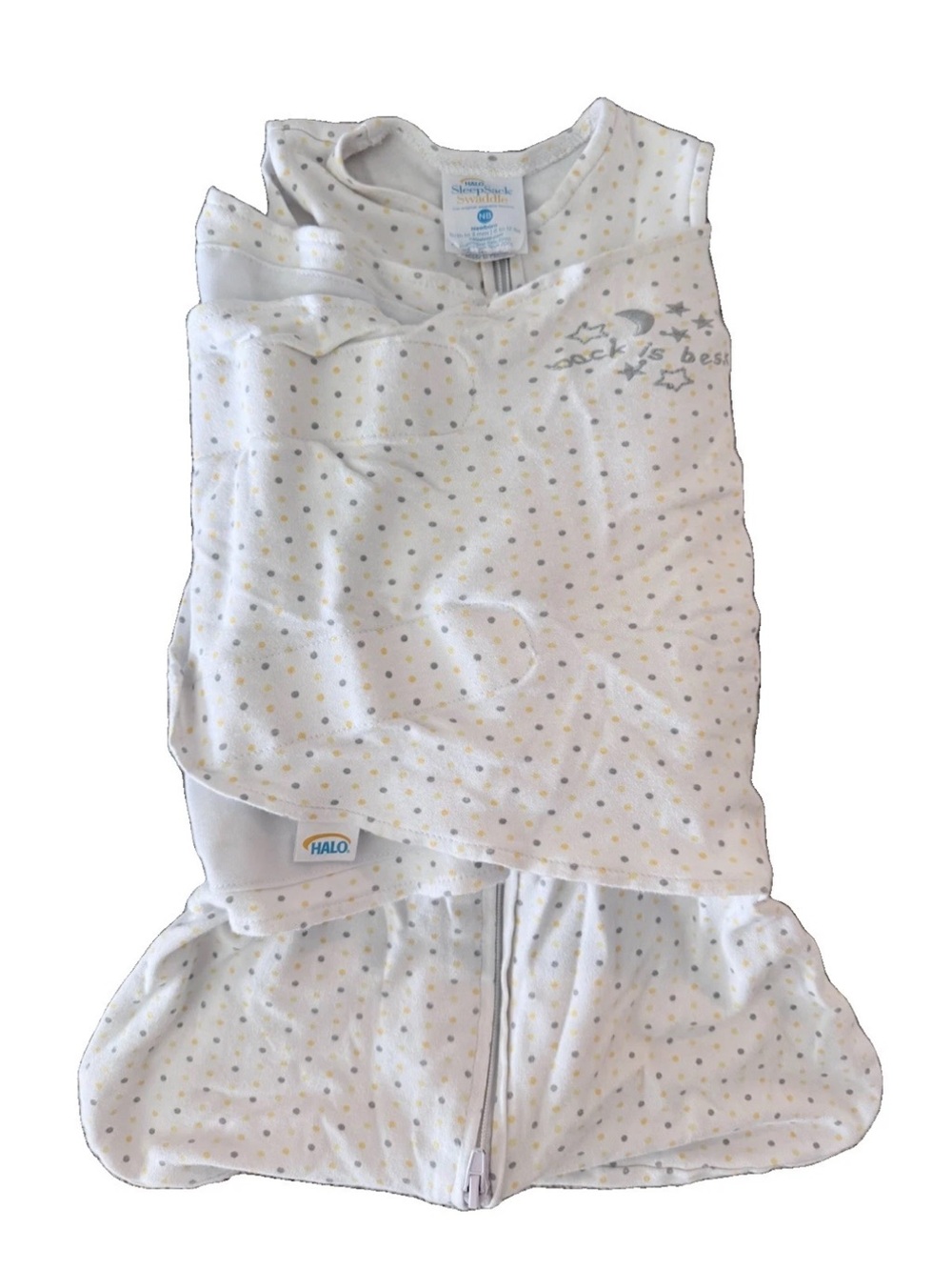 Halo SleepSack Swaddle Newborn (birth - 3m), Yellow Dots Cotton, 6-12lbs, GUC